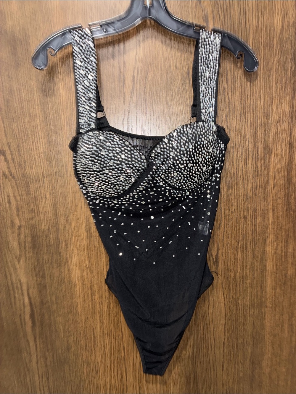 Southern Fried Chics Black Rhinestone-Embellished Bodysuit Size Medium